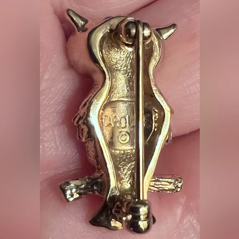 Carolee Vintage Gold Owl Brooch